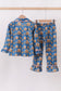 Navy gingerbread print ruffle pajamas set