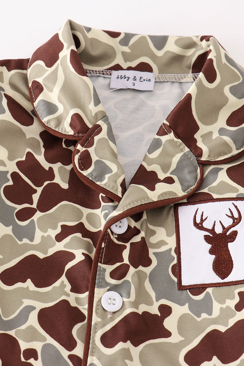 Camouflage antler embroidery boy pajamas set