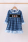 Navy nativity embroidery plaid ruffle dress