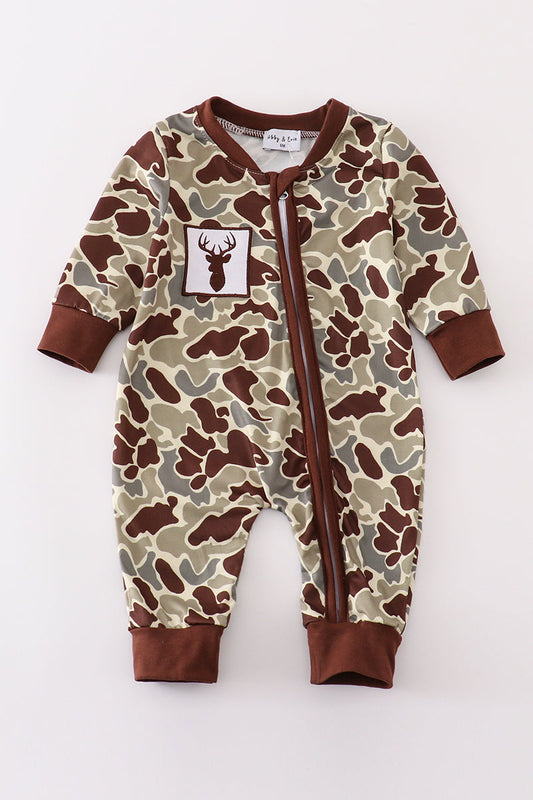 Camouflage antler embroidery boy romper