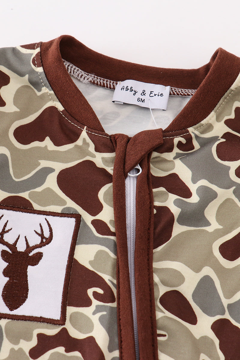 Camouflage antler embroidery boy romper