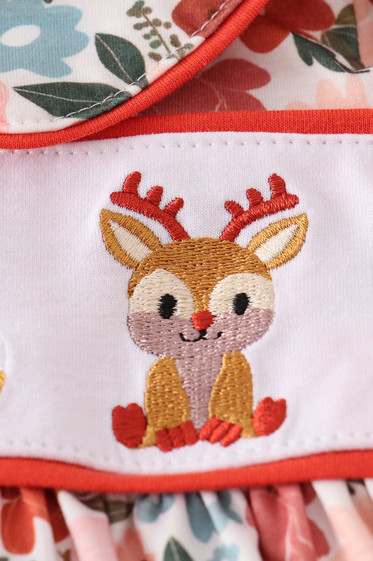 Fox embroidery floral print bloomer set