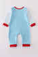 Blue deer tree santa embroidery romper