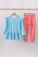 Blue deer tree santa embroidery ruffle pants set
