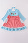Blue deer tree santa embroidery ruffle dress