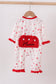 Red polka dot character applique romper
