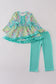 Green meadow splash ruffle pants set