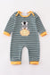 Green stripe cow pumpkin applique boy romper