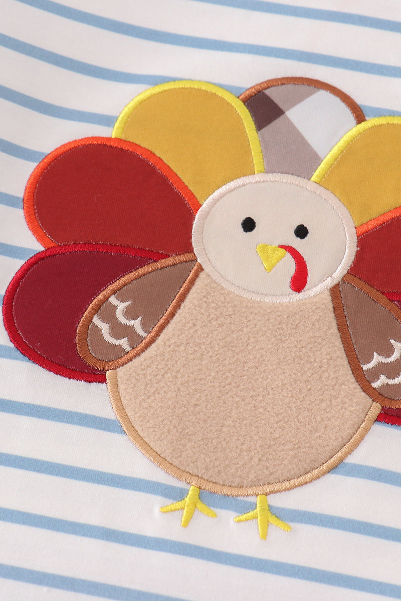 Thanksgiving turkey fleece applique girl set