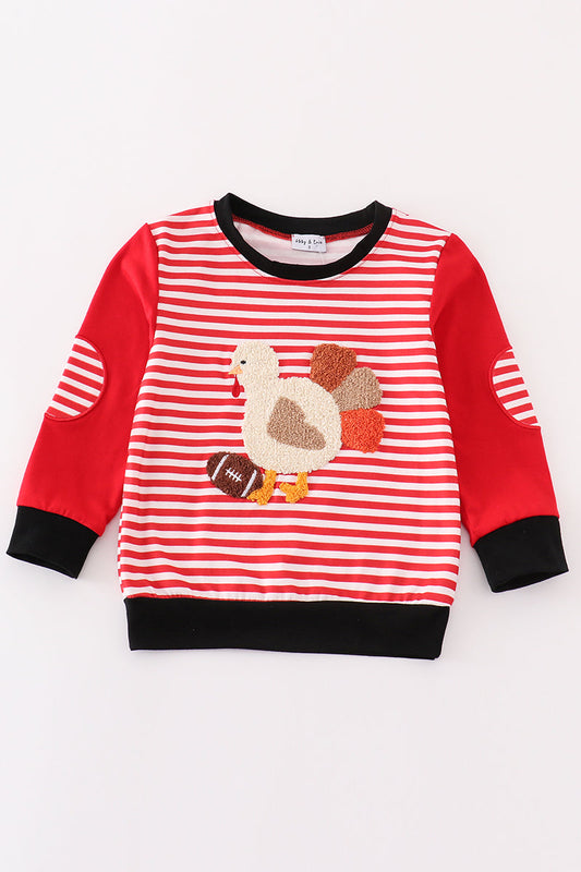 Red stripe thanksgiving turkey french knot boy top