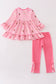 Pink stripe barbie print girl ruffle set