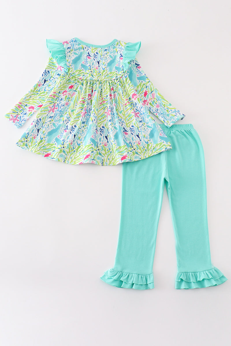 Green floral girl pants set