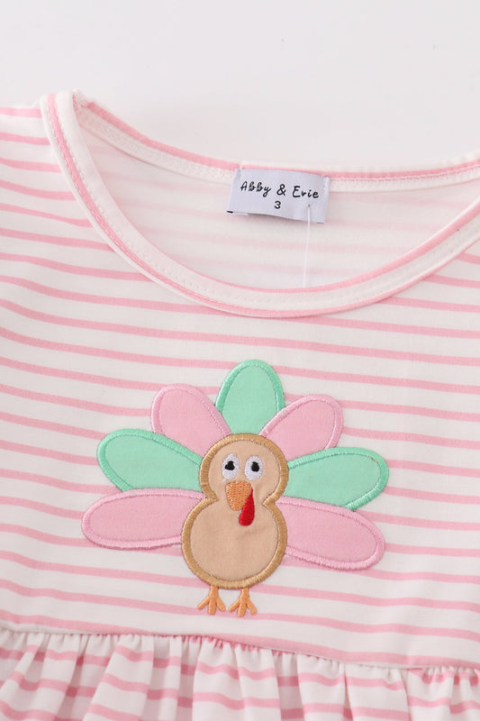 Pink stripe turkey applique dress