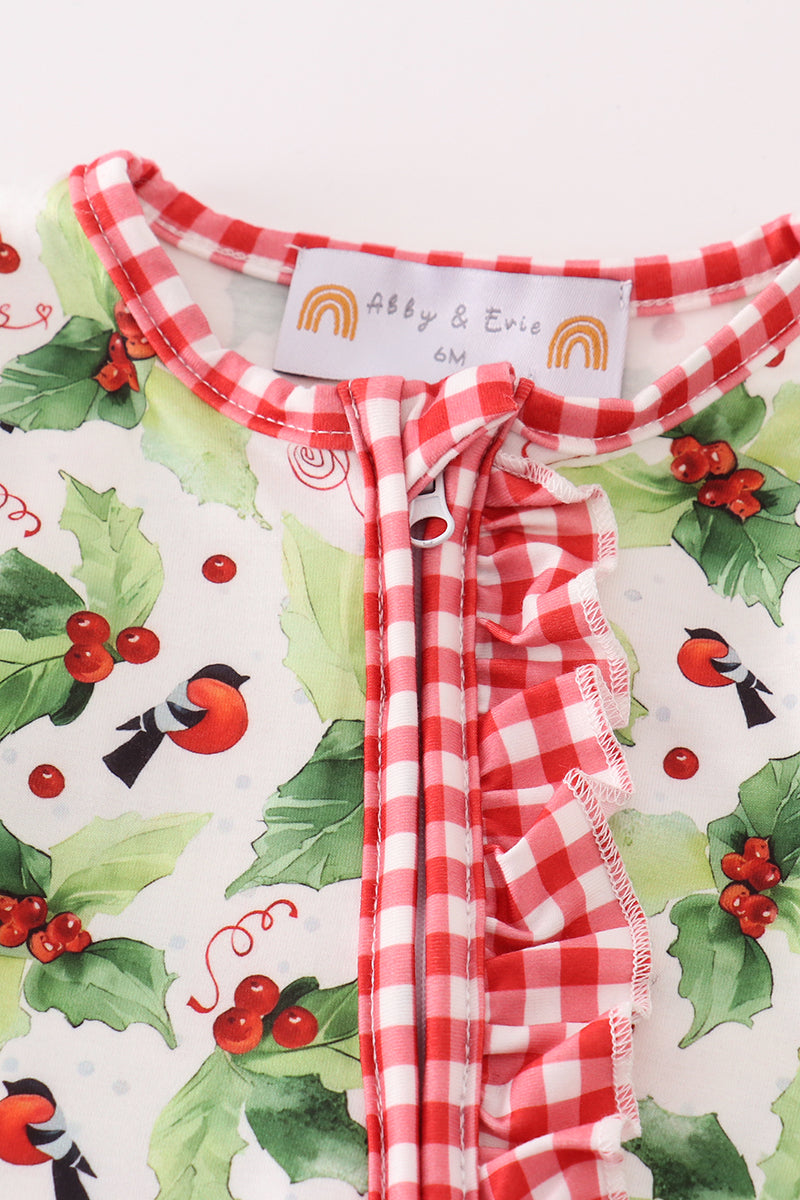 Christmas holly print girl romper