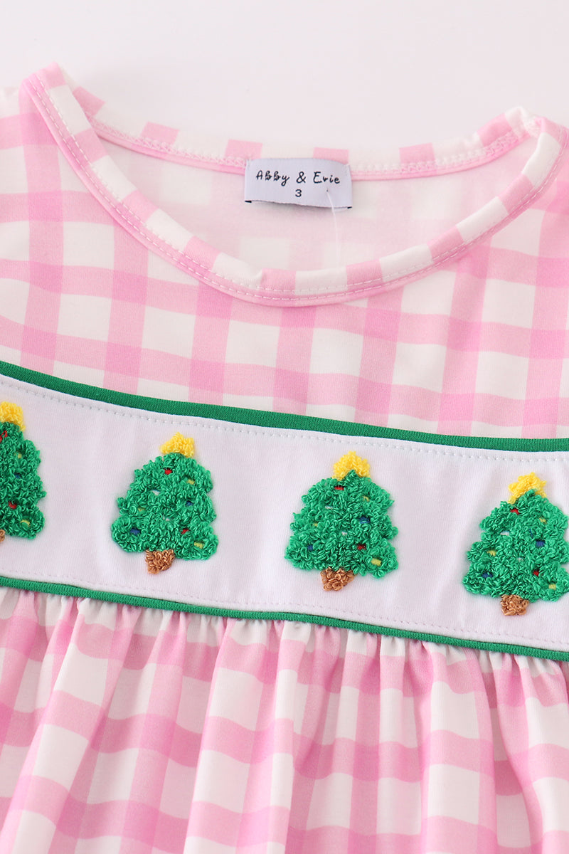 Pink christmas tree french knot girl set