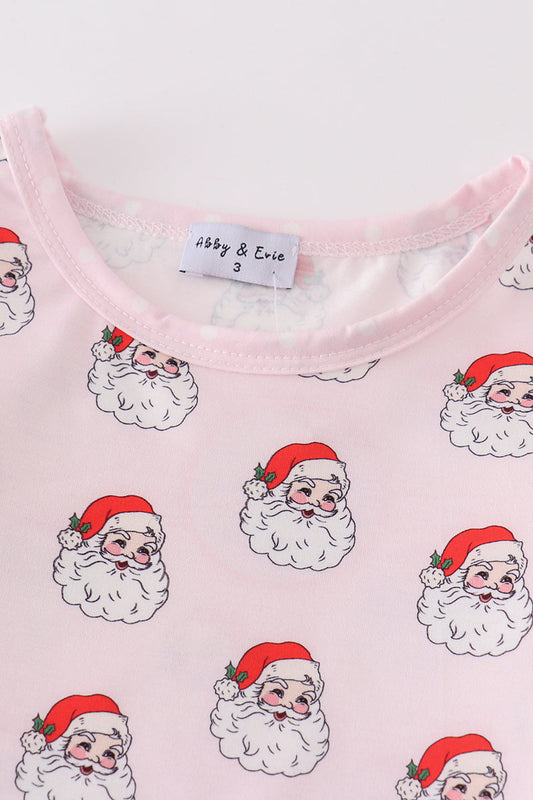 Pink christmas santa claus print girl pajamas set