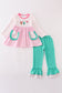 Pink christmas santa reindeer tree embroidery girl pants set