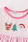 Pink christmas santa reindeer tree embroidery girl pants set