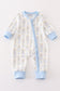 Blue nutcracker print zip boy romper