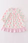 Pink christmas holly bow print girl gown