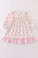 Pink christmas holly bow print girl gown