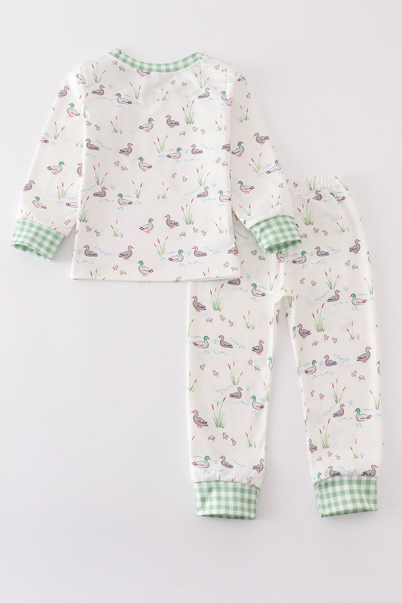 Sage duck print boy pajamas set