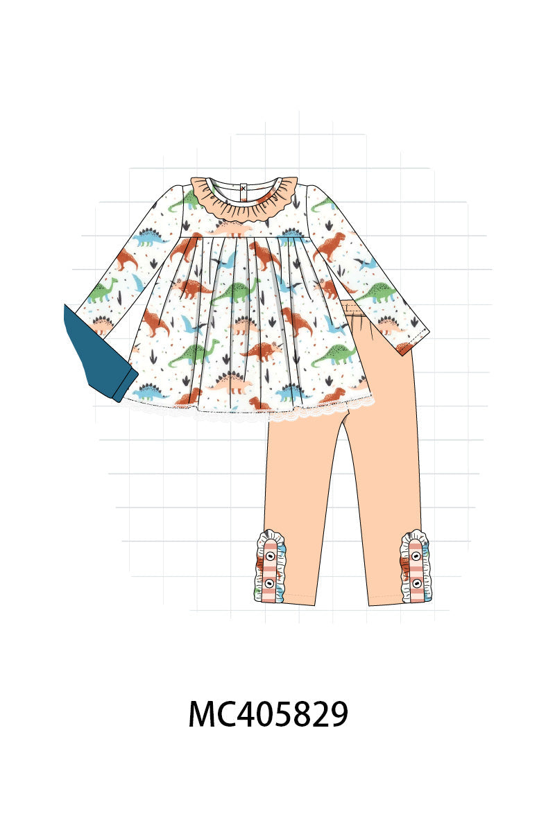 Pink dinosaur print girl set