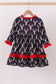 Navy deer print ruffle dress