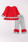 Red gingerbread applique ruffle pants set