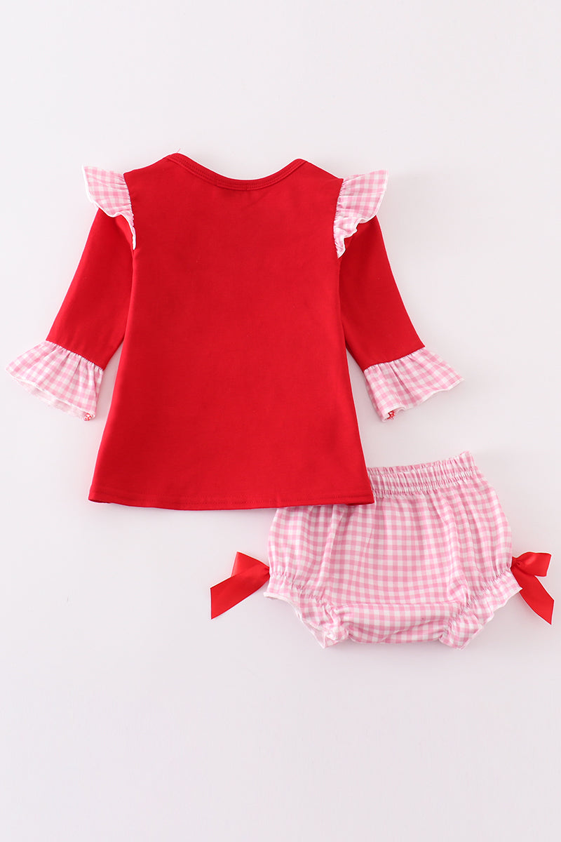 Red valentine XOXO applique girl bloomer set