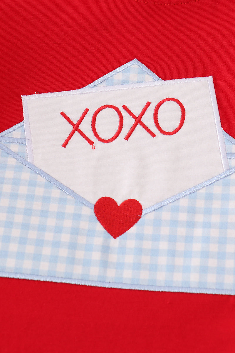 Red valentine XOXO applique boy set