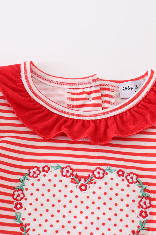 Red stripe valentine heart applique girl romper