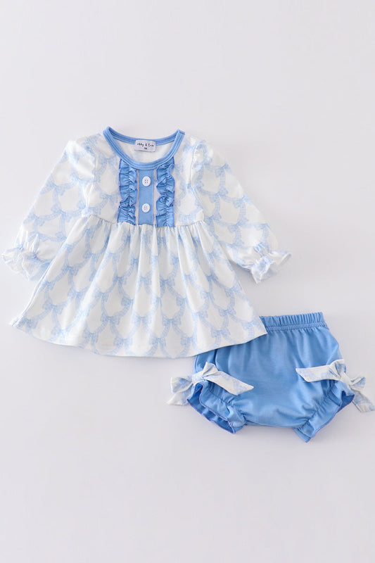 Blue bow girl bloomer set