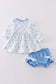 Blue bow girl bloomer set