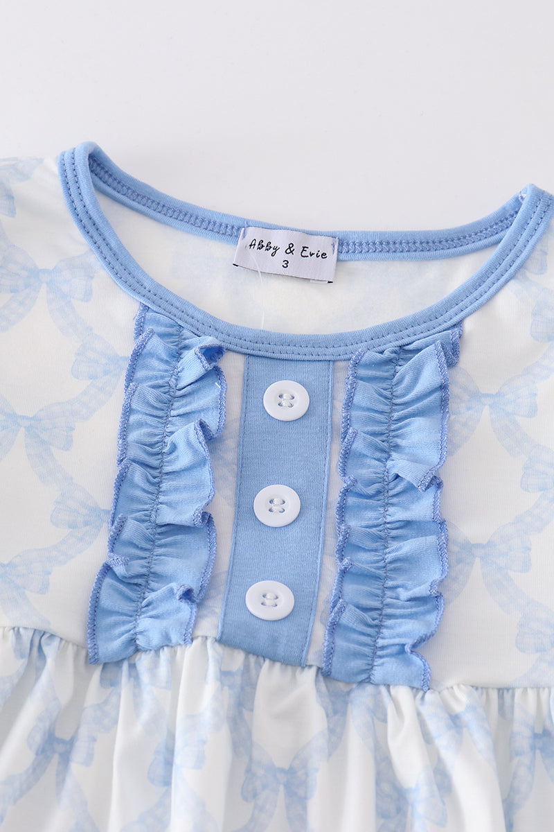 Blue bow girl pants set