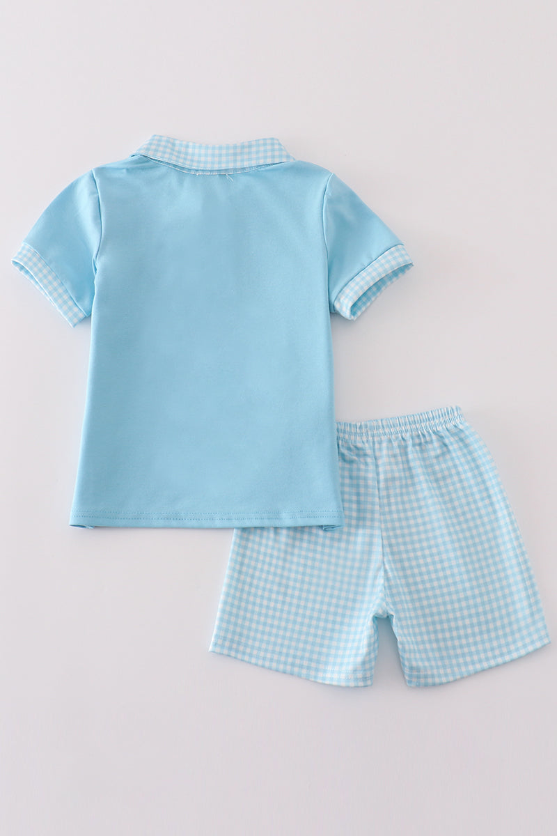 Blue gingham boy shorts set