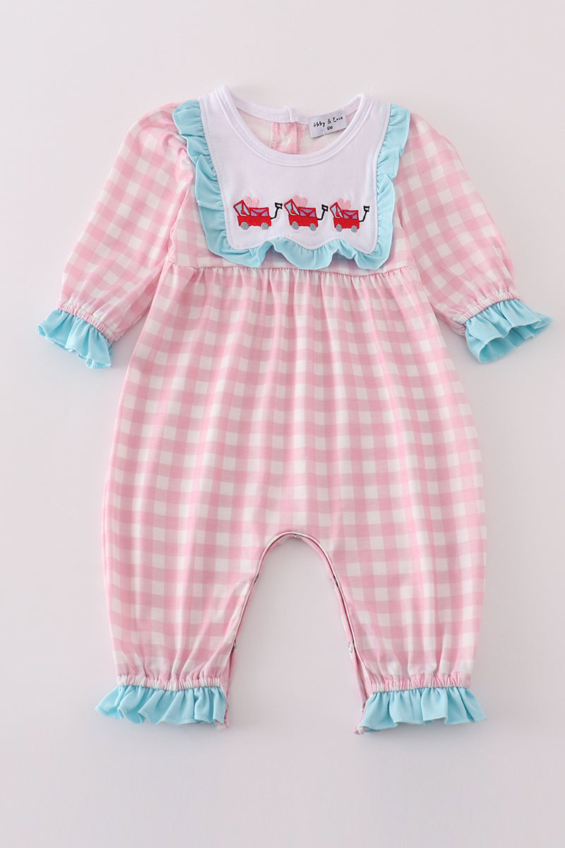 Valentine's day heart envelope embroidery plaid girl romper