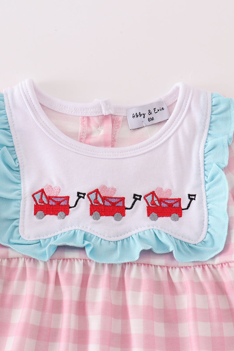 Valentine's day heart envelope embroidery plaid girl romper