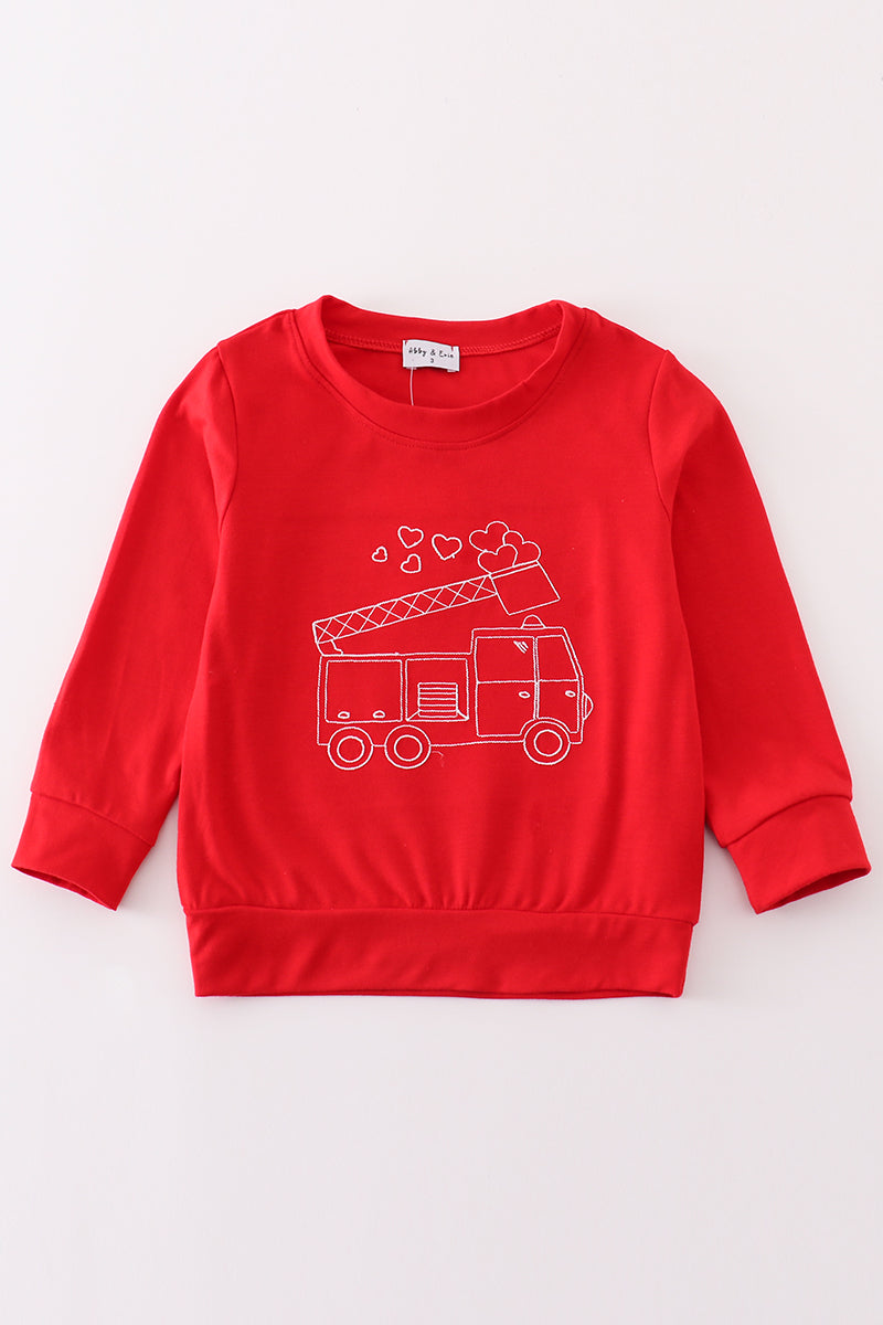 Red valentine'day fire truck boy top