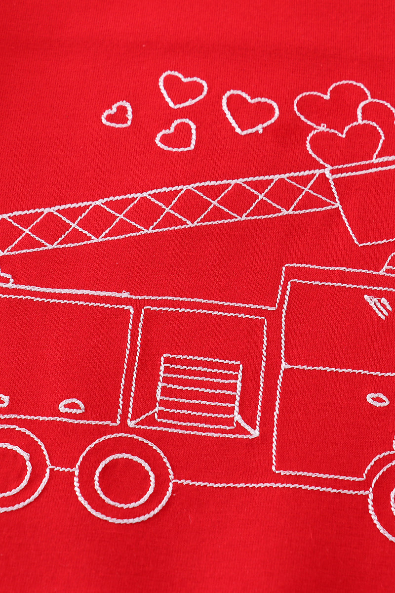 Red valentine'day fire truck boy top