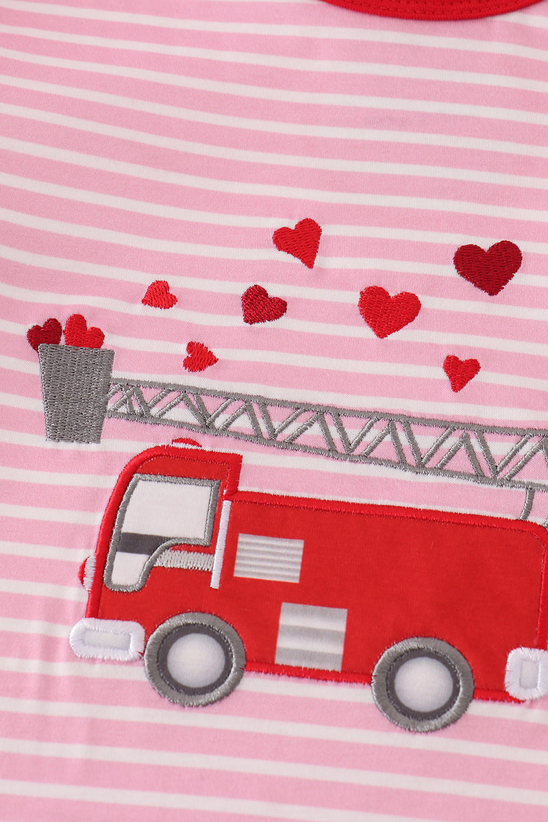 Valentine's day fire truck applique girl set