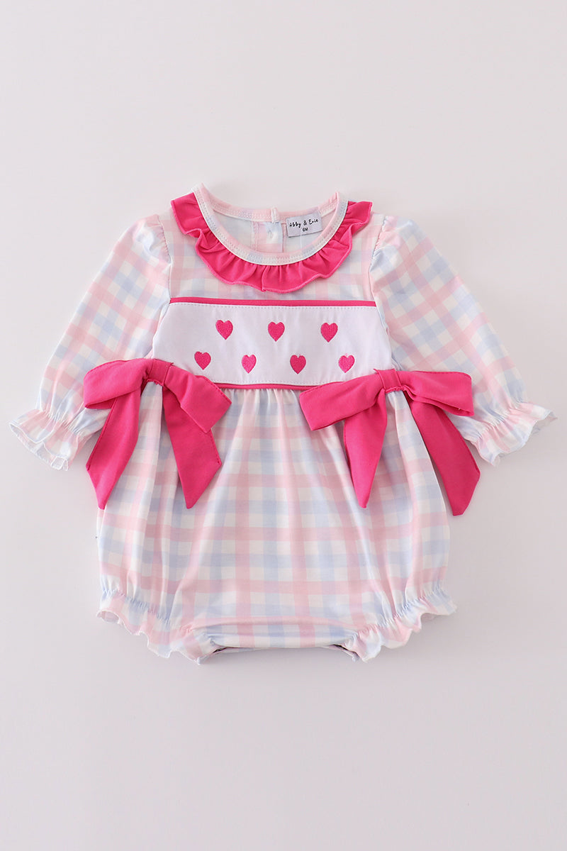 Valentine's day heart embroidery girl plaid bubble