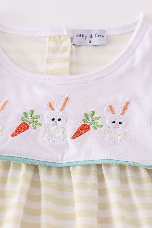 Easter stripe bunny embroidery girl set