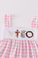 Pink easter cross sheep embroidery girl set