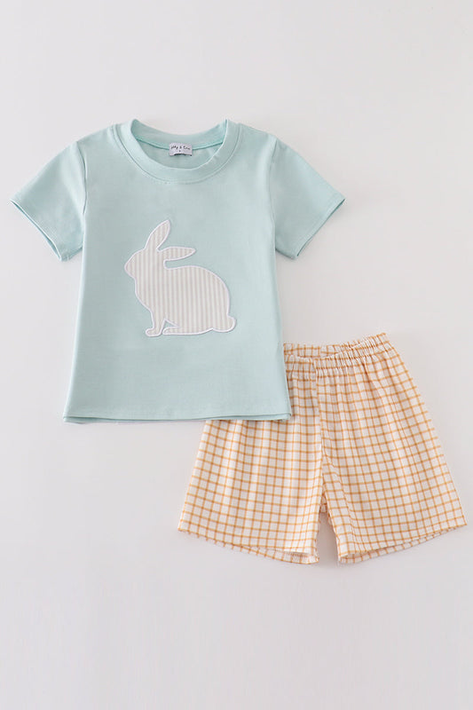 Blue easter bunny applique boy set