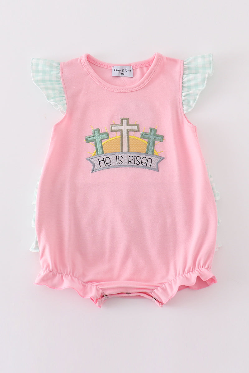 Pink easter he is risen applique girl bubble