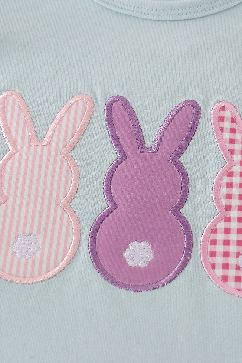 Blue easter bunny applique girl set