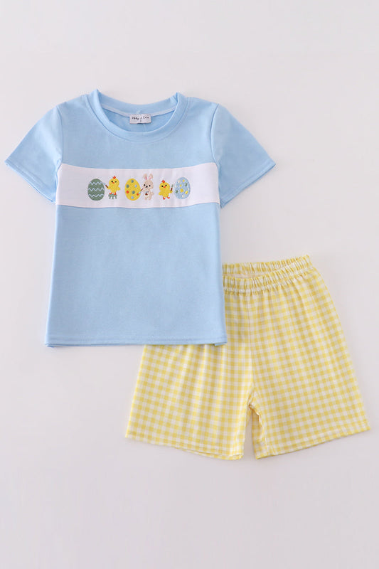 Yellow bunny egg embroidery boy set