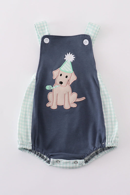 Navy puppy birthday applique boy bubble