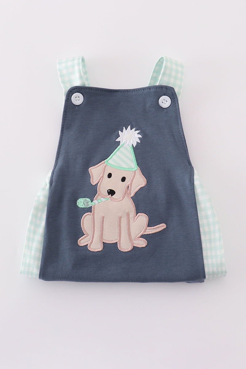 Navy puppy birthday applique boy bubble